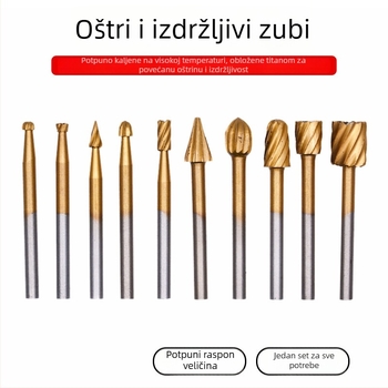 Univerzalni set rotirajućih datoteka i freza od visokougljičnog čelika za ručnu bušilicu; mali zubi fajl za obradu drva i rezbarenje korijena – brusni pribor
