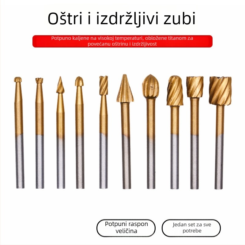 Univerzalni set rotirajućih datoteka i freza od visokougljičnog čelika za ručnu bušilicu; mali zubi fajl za obradu drva i rezbarenje korijena – brusni pribor
