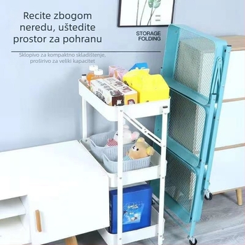Kuhinjska kolica za pohranu s kotačićima, bez montaže, tri razine, sklopiva