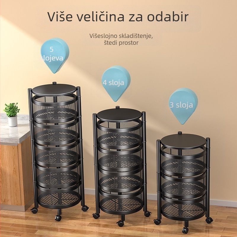 Okrugla rotirajuća kuhinjska polica za voće i povrće, višeslojni organizator grickalica za dnevni boravak