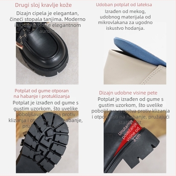 Ženski loafers od prave kože, 7 cm povećanje visine, slip-on, debela gumena potplat, mašna, veličina 32
