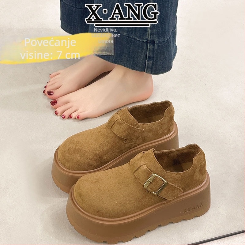 Ženske cipele od prave kože u Birkenstock stilu, s debelom potplatom koja povećava visinu, udobne casual loafers.
