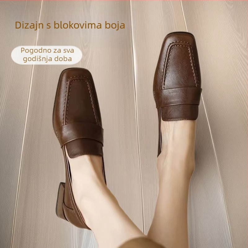 Ženski loaferi s kvadratnim vrhom, plitki otvor, slip-on, britanski stil, udobne svakodnevne cipele, 2026 proljeće–jesen