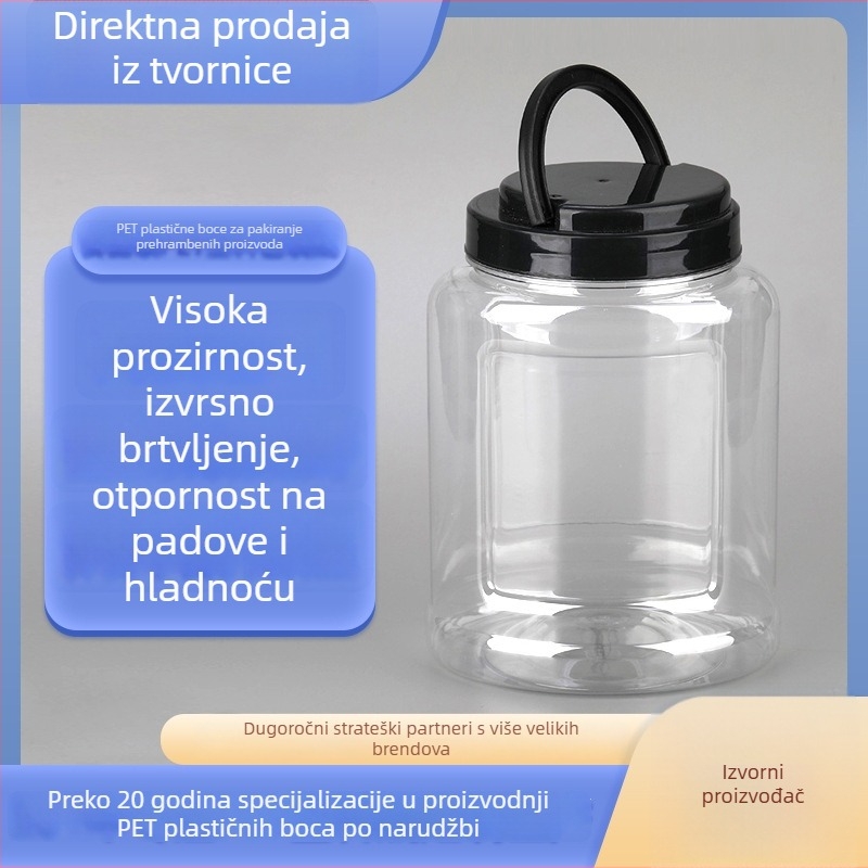 1200 ml PET tegla sa širokim otvorom, kvalitete hrane, prozirna, zatvorena – za med, džem i slatkiše