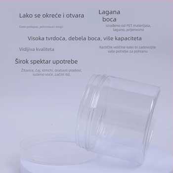 Prozirna PET plastična posuda za hranu sa zatvaračem, okrugla posuda širokog otvorom za pakiranje čaja i sušenog voća