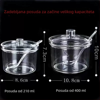 Akrilni posuda za začine s žlicom, kuhinjski spremnik za začine, prozirna s poklopcem