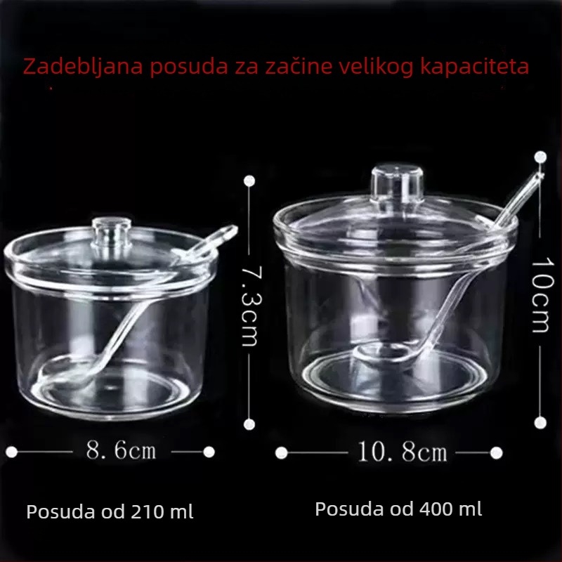 Akrilni posuda za začine s žlicom, kuhinjski spremnik za začine, prozirna s poklopcem