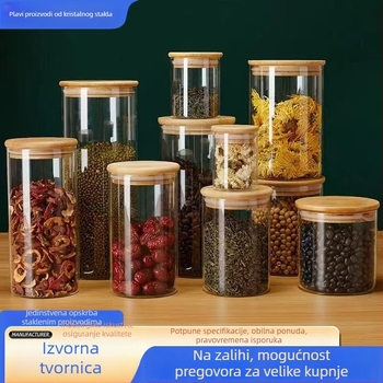 Staklena posuda s hermetičkim zatvaranjem za kuhinju, prozirne posude za začine i namirnice s bambusovim poklopcem, otporne na vlagu