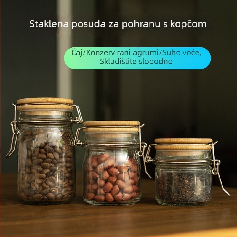 Staklena posuda od borosilikatnog stakla sa zatvorenim bambus kapicom za čaj i kućno skladištenje, 300 ml