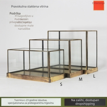 Pravougaona retro vitrina s bakrenim okvirom i staklenim poklopcem za mini pejzažne dekoracije, proziran zaštitni kapak od prašine