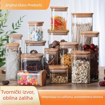 Čajna posuda s bambusovým poklopcem, kvadratna staklena posuda s silikonom brtvom, 301–500 ml, moderni minimalistički dizajn