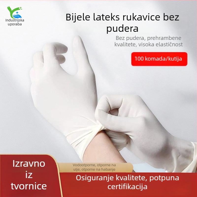 Jednokratne lateks rukavice, bijele, visoke kvalitete, za kuhinju, kuhanje, pranje posuđa i kućanske poslove