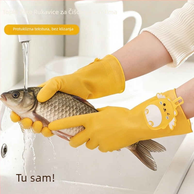 Žute PVC rukavice za pranje posuđa, vodootporne, protuklizne, kućna uporaba, čišćenje kuhinje, tanke, izdržljive