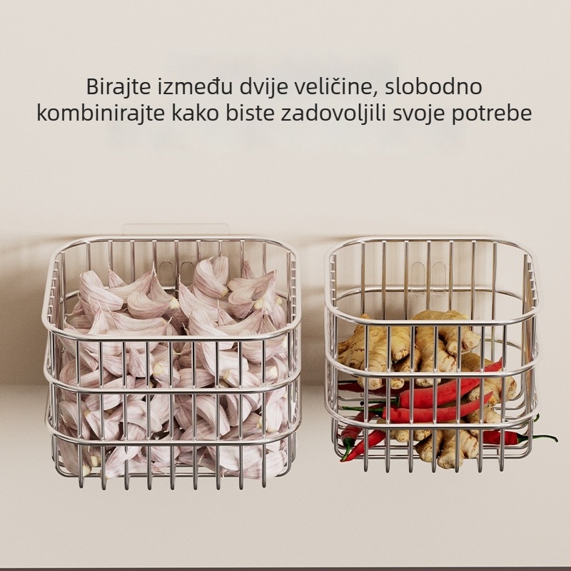 Zidna košara od nerđajućeg čelika 304 za kuhinju, za skladištenje luka, đumbira, češnjaka, voća i povrća te za pohranu maske