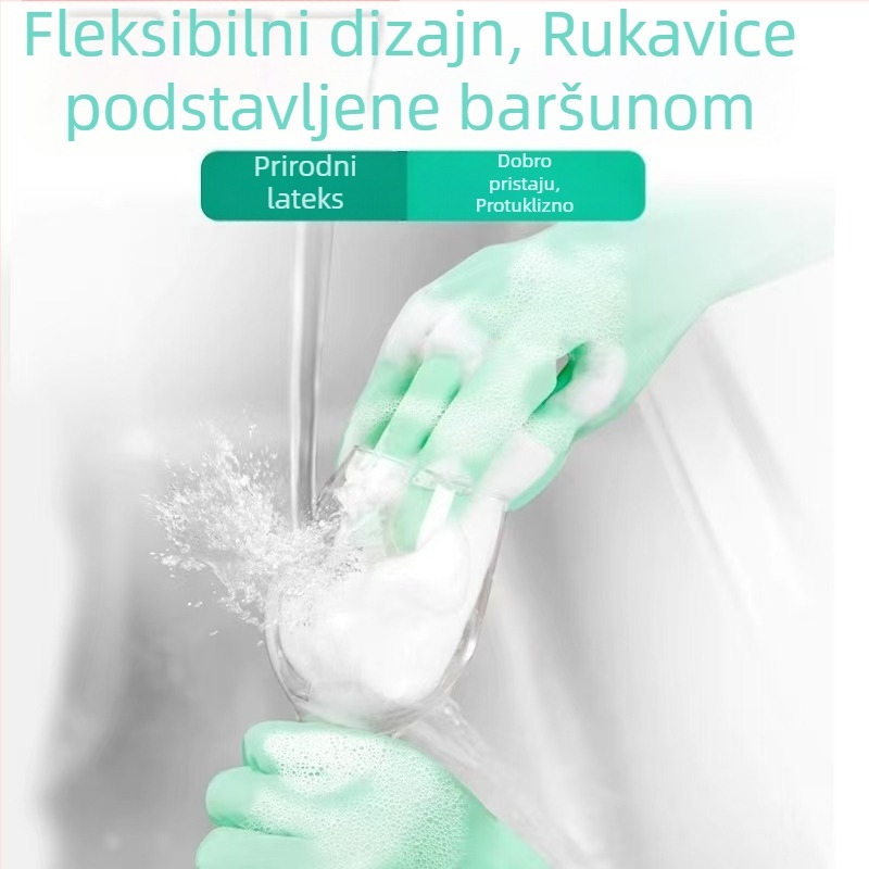 Rukavice s baršunastom podstavom od prirodnog lateksa, otporne za pranje posuđa i kućanske poslove, vodootporne, bez izolacije