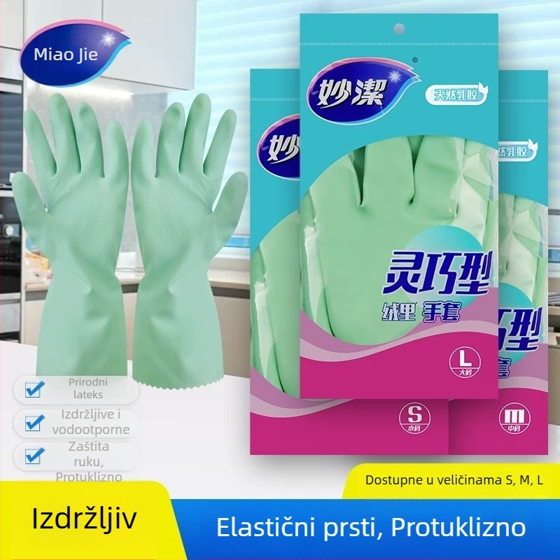 Rukavice s baršunastom podstavom od prirodnog lateksa, otporne za pranje posuđa i kućanske poslove, vodootporne, bez izolacije