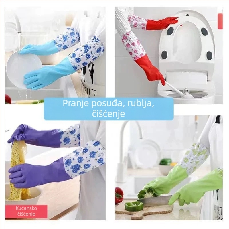 Rukavice za pranje rublja i posuđa s fleec podstavom, produžene duljine, vodootporne i izdržljive, za kuhinju i kućnu upotrebu