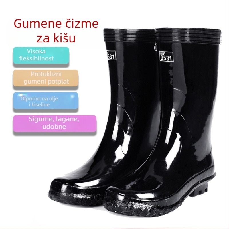 3531 Visoke gumene čizme za kišu za muškarce, vanjska upotreba, vodootporne, protuklizne đonove, klasičan stil