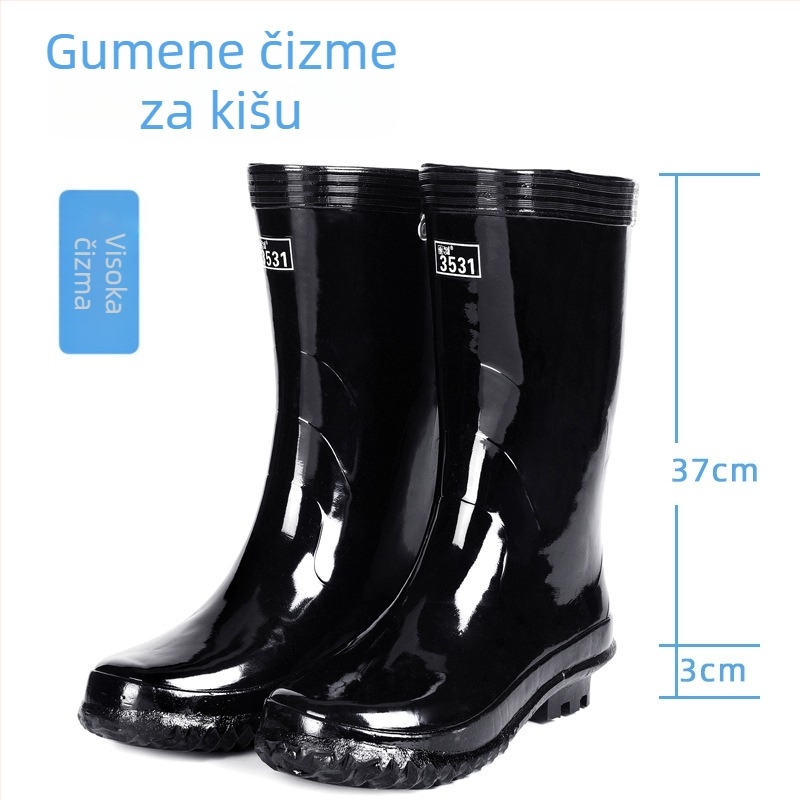 3531 Visoke gumene čizme za kišu za muškarce, vanjska upotreba, vodootporne, protuklizne đonove, klasičan stil