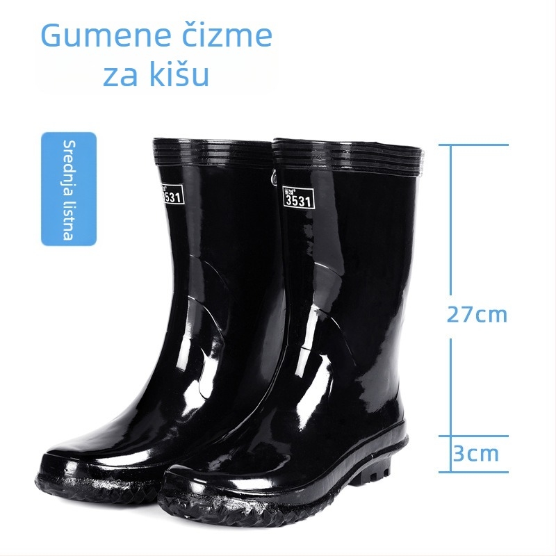 3531 Visoke gumene čizme za kišu za muškarce, vanjska upotreba, vodootporne, protuklizne đonove, klasičan stil