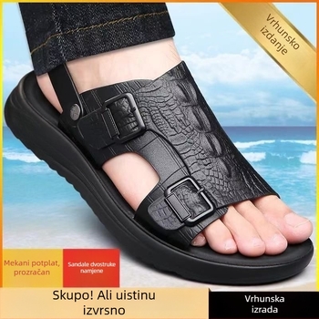 Muške sandale od teleće kože – ljeto, mek potplat, protuklizne, plažne sandale, casual dvostruka namjena, debeli potplat