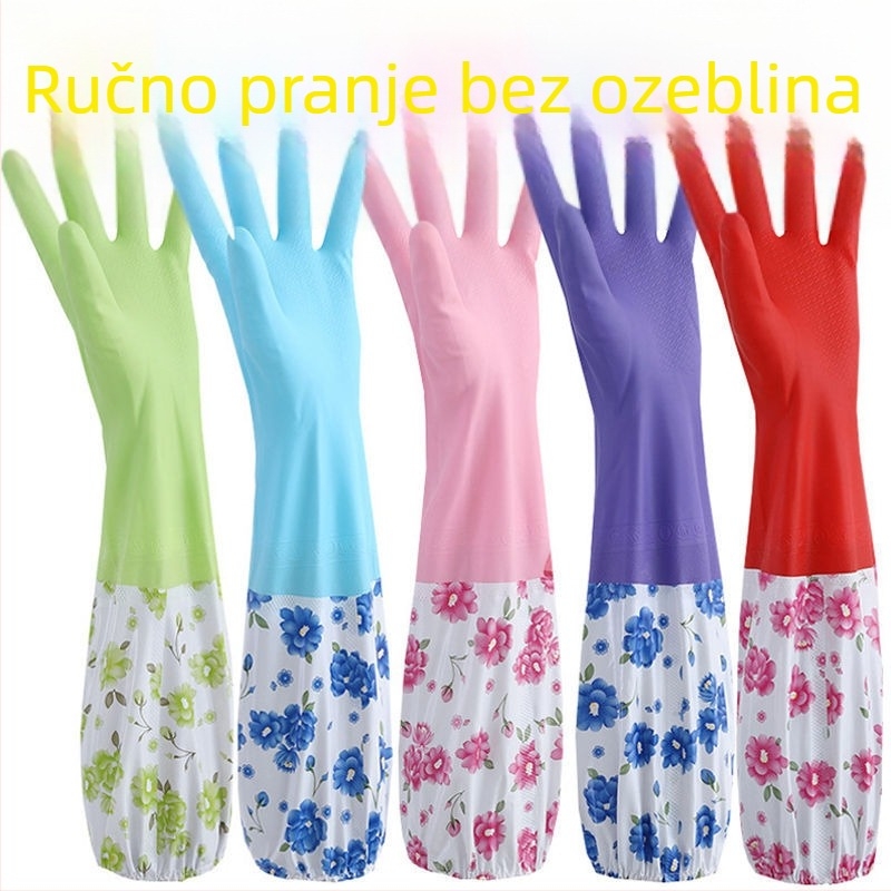 Duge latex rukavice s flis podstavom za zimu, vodootporne i tople, debele, sa širokim otvorom za ruke, za pranje posuđa i kućanske poslove
