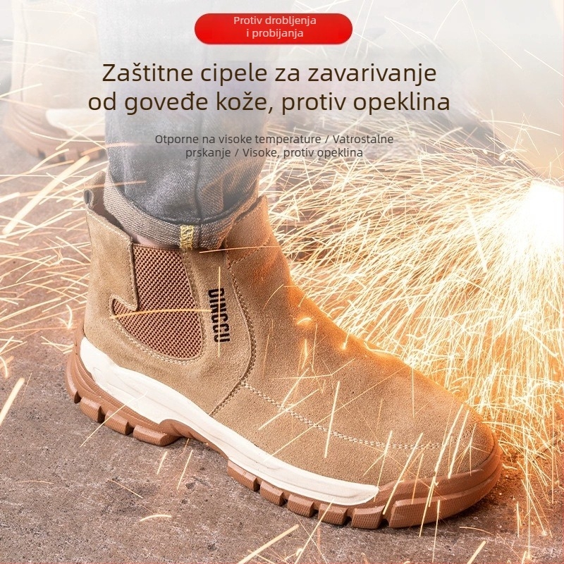 Muške zaštitne cipele za zavarivanje od goveđe kože, otporne na udarce, probijanje i opekline, radna obuća za gradilište