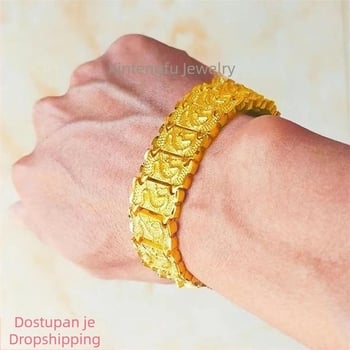 Zlatno pozlaćena muška narukvica s motivom zmaja, podesiva, idealan dar za tatu