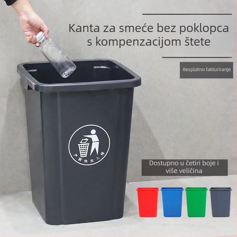Plastična kanta bez poklopca za vanjsku upotrebu, velika kapaciteta, pravokutnog oblika, za ured, kuhinju i dom