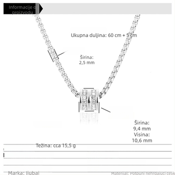 Unisex ogrlica s perlicama od titan čelika, minimalistički geometrijski dizajn, postojna boja, duljina 61–70 cm.