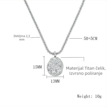 Ogrlica od titanij-čelika sa svjetlećom teksturom, unisex, geometrijski dizajn s okruglim pločastim privjeskom i teksturom aluminijske folije, duljina 51–60 cm