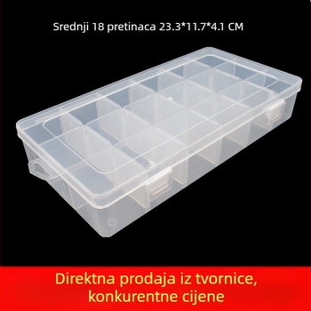 Prozirna plastična kutija za pohranu s 18 odjeljaka za perle, nakit te uzorke za manikuru i sitne metalne alate