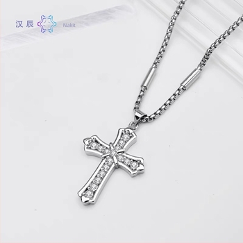 Ogrlica s križem od bijelog cirkonija, titan čelik, unisex