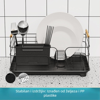 Višenamjenski stalak za sudoperu i posuđe na radnoj površini, metalna mreža od željezne žice, odvod, prilagodljiv