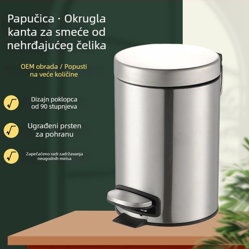 Koš za smeće od nehrđajućeg čelika, kružnog oblika, s pedalom, poklopac s preklopom, tiho otvaranje, za kućnu, uredsku i hotelsku upotrebu