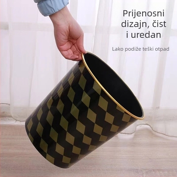 Crni koš za otpad sa zlatnim rubom, cilindričan, bez poklopca, 9 L, za spavaću sobu, hotel, kuhinju i dnevni boravak