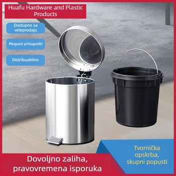 Čelični pedalni kanta za otpad s poklopcem, kružnog oblika, 5 L, za dom, dnevni boravak, kuhinju, hotel i kupaonicu, tiho sporo zatvaranje