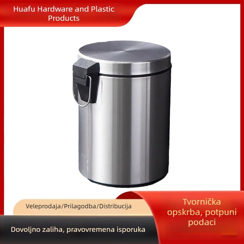 Čelični pedalni kanta za otpad s poklopcem, kružnog oblika, 5 L, za dom, dnevni boravak, kuhinju, hotel i kupaonicu, tiho sporo zatvaranje
