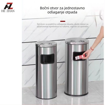 Vertikalni kanta za otpad od nehrđajućeg čelika, kružnog oblika, sa bočnim otvorom, za hotelski lobby, 12L+