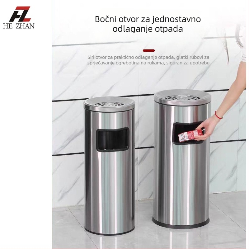 Vertikalni kanta za otpad od nehrđajućeg čelika, kružnog oblika, sa bočnim otvorom, za hotelski lobby, 12L+