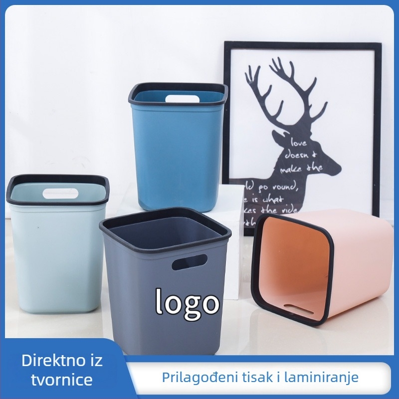 Plastična kanta za otpad s otvorenim vrhom, nordijski minimalistički dizajn, pogodna za kuću, kuhinju i spavaću sobu; kvadratni oblik, kapacitet 12 L (veliki 14 L, srednji 10 L)