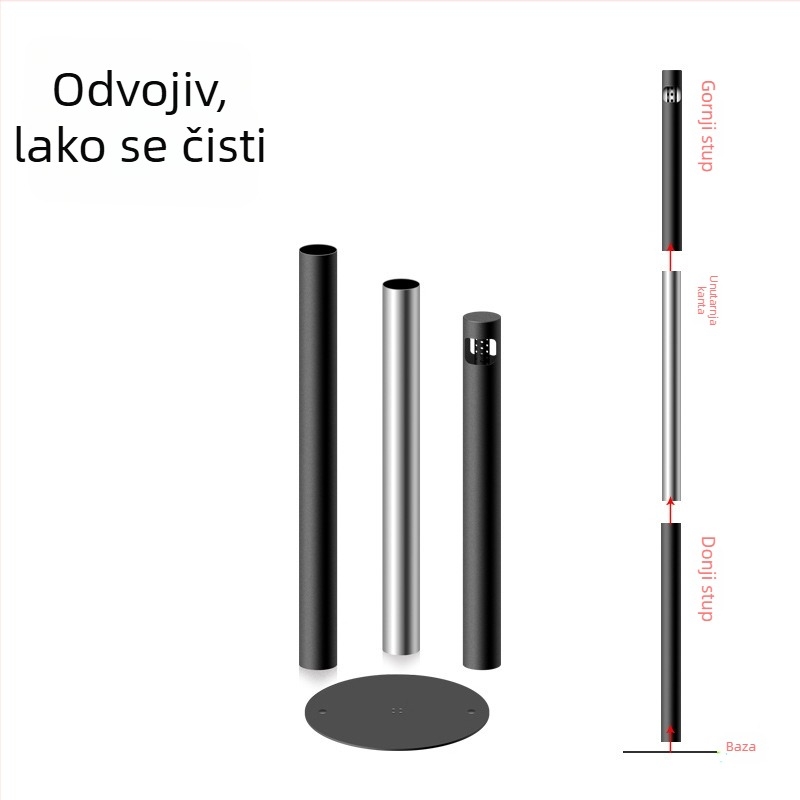 Nehrđajući čelični pepelnjak-kutija, bačvastog oblika, za čuvanje opušaka cigareta, 12 L, otvoren vrh