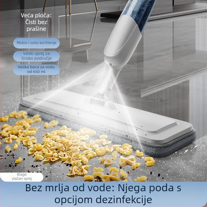 Novi mop s raspršivanjem za kućnu upotrebu, plosni dizajn, ručno se može prati, velik, čišćenje jednim prolazom, mokro i suho korištenje.