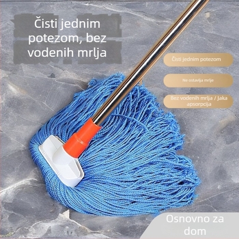 Mop bez tragova uz konac, debeli vlaknasti mop, plosna glava mop, nehrđajući čelik, tradicionalni kućni mop, čišćenje jednim prolazom