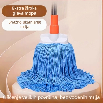 Mop bez tragova uz konac, debeli vlaknasti mop, plosna glava mop, nehrđajući čelik, tradicionalni kućni mop, čišćenje jednim prolazom