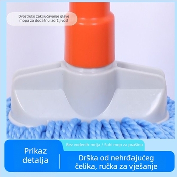 Mop bez tragova uz konac, debeli vlaknasti mop, plosna glava mop, nehrđajući čelik, tradicionalni kućni mop, čišćenje jednim prolazom
