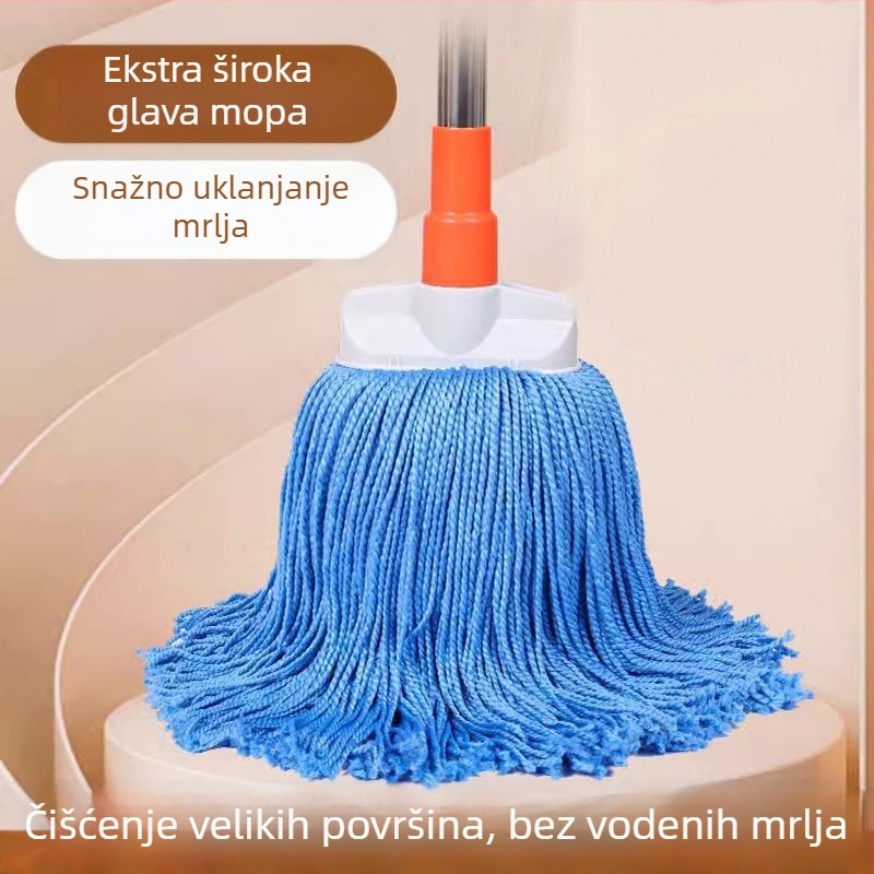 Mop bez tragova uz konac, debeli vlaknasti mop, plosna glava mop, nehrđajući čelik, tradicionalni kućni mop, čišćenje jednim prolazom