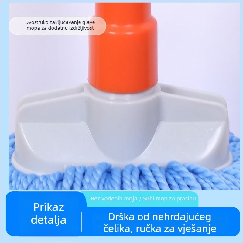 Mop bez tragova uz konac, debeli vlaknasti mop, plosna glava mop, nehrđajući čelik, tradicionalni kućni mop, čišćenje jednim prolazom