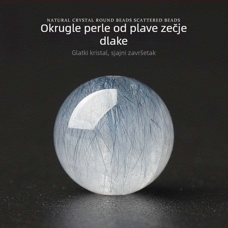 Prirodno plave kristalne perle s krznom zeca za DIY nakit – okrugle perle za narukvicu i ogrlicu