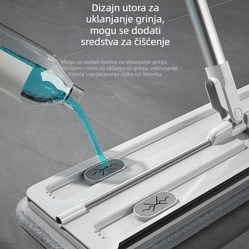 Veliki plosnati mop bez pranja ruku za suho i mokro čišćenje, s mikrovlaknastim jastučićem i nehrđajućom šipkom